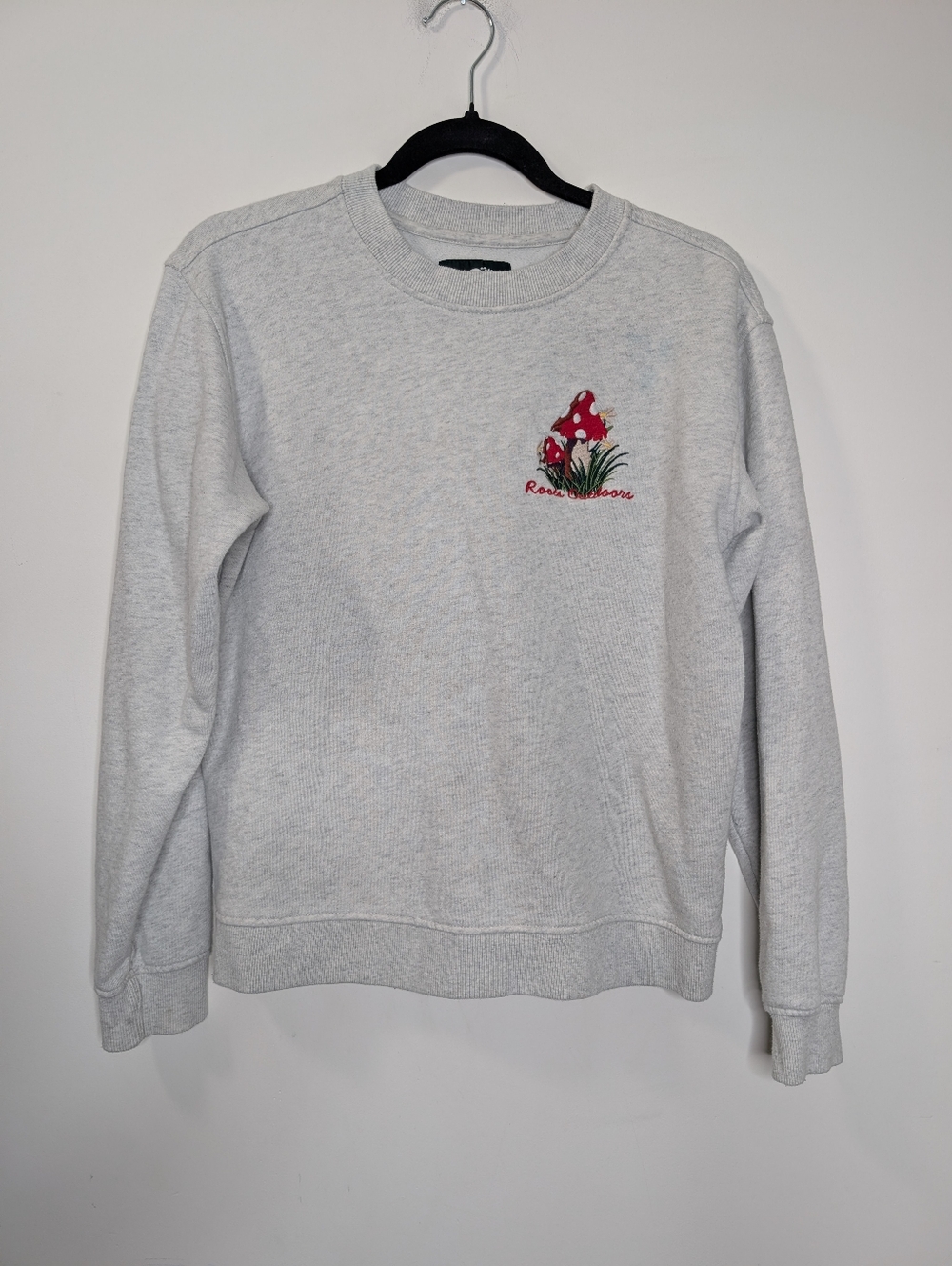 Roots Outdoors Mushroom Embroidered Crewneck Sweatshirt Gray XS Cozy Cottagecore - Picture 2 of 7